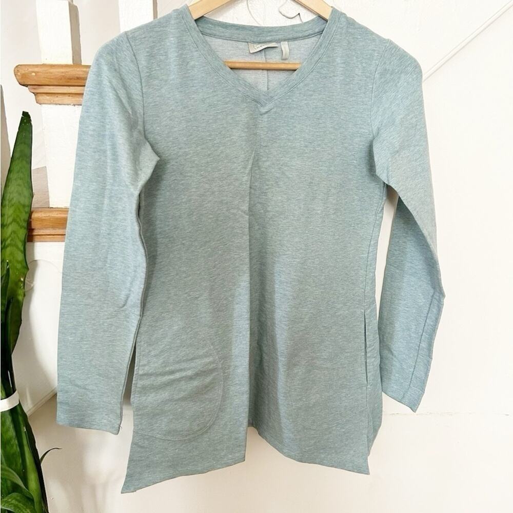 LOGO by Lori Goldstein Cotton Blend V-Neckline Long Sleeve Tunic w/ Pockets XXS